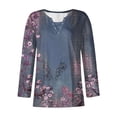 thumbnail image 3 of WREESH Womens Fashion Tunic Top V Neck Print Pullover Regular Fit Button Long Sleeve Tops Christmas Pleated Top Navy, 3 of 4