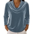 thumbnail image 6 of Womens Long Sleeve Tops Velvet Shirts For Cowl Neck Pleated Tops Elegant Fall Ruched Long Sleeve Blouse T Shirts For Women, 6 of 7