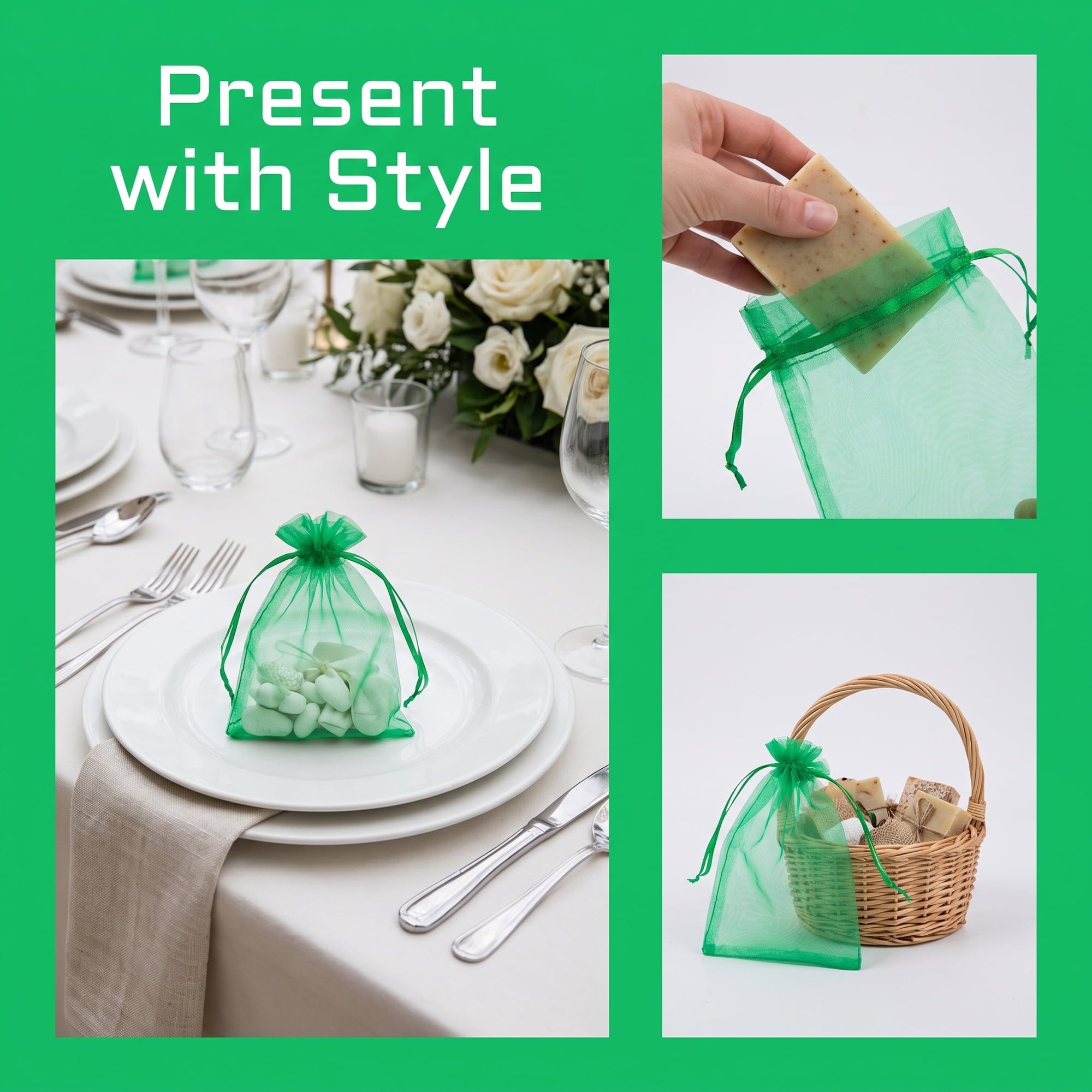Unique Bargains Multi-Purpose Gift Bags with Handles for Events Dark Green 3.5" x 4.7"