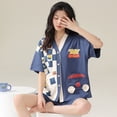 thumbnail image 7 of M-2XL 100% Cotton Trousers Sets Cartoon Print V Neck Sleepwear Summer Thin Short Sleeve Pajama Casual Comfortable Pijama Mujer, 7 of 7