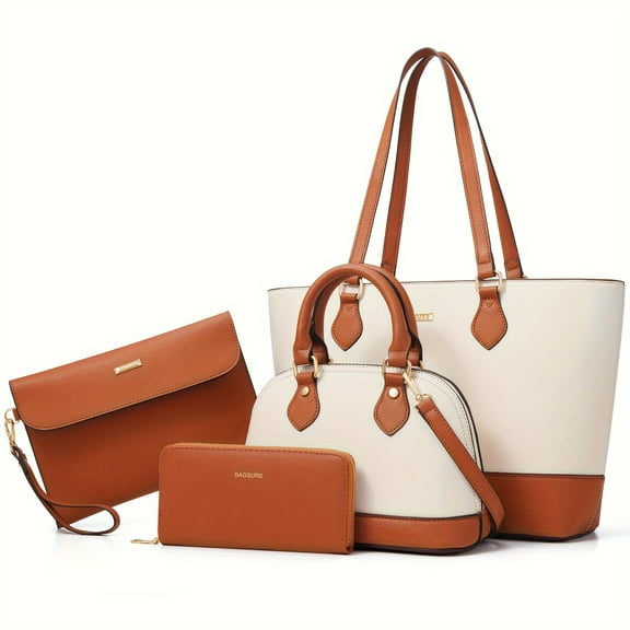 A 4-piece women's fashionable handbag set, paired with a shoulder bag and a coin purse, is perfect for daily commuting