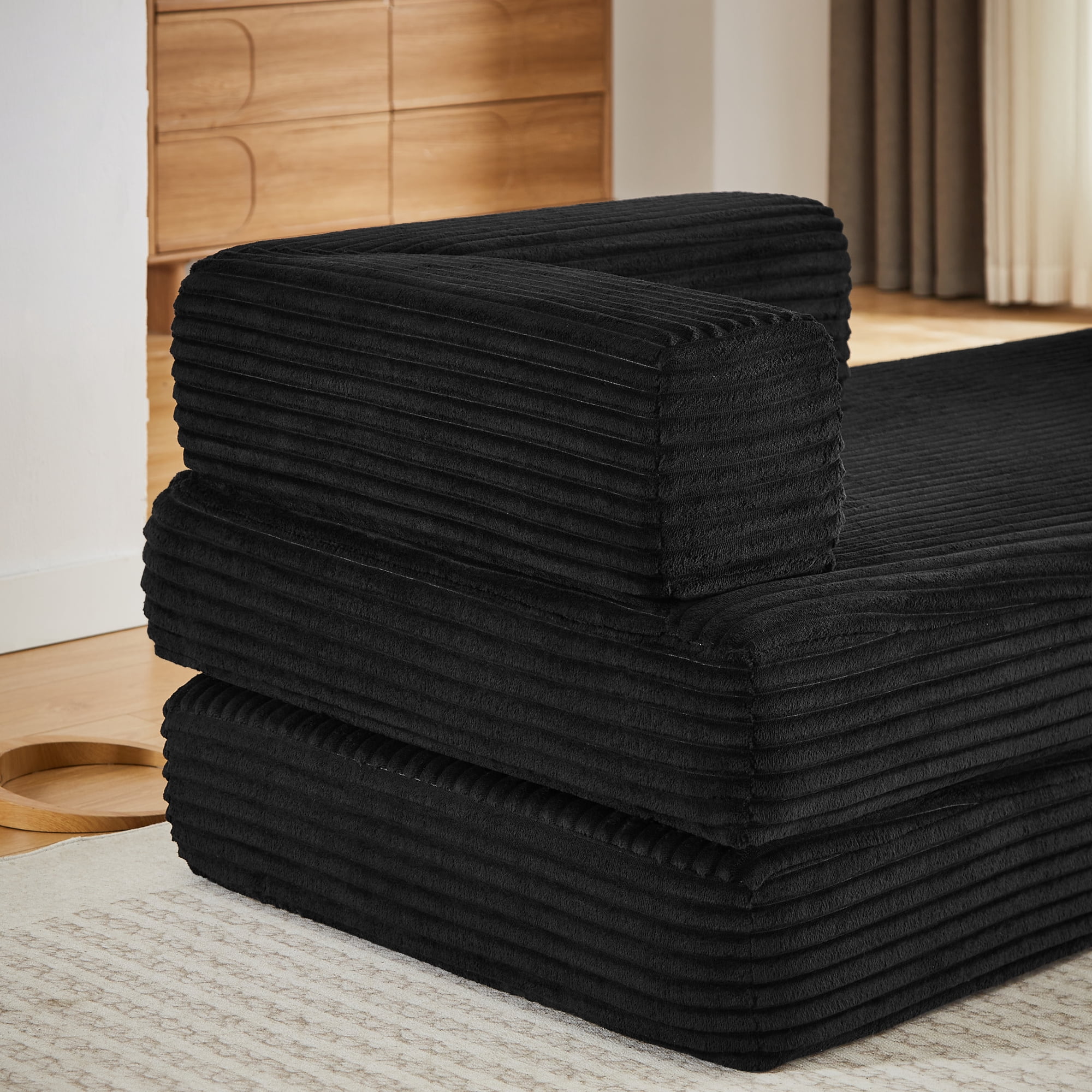 Leumius Convertible Sofa Bed,76.4" Cloud Couch with Memory Foam,Corduroy Loveseat Sofa with Deep Seat,No Assembly Required,Black