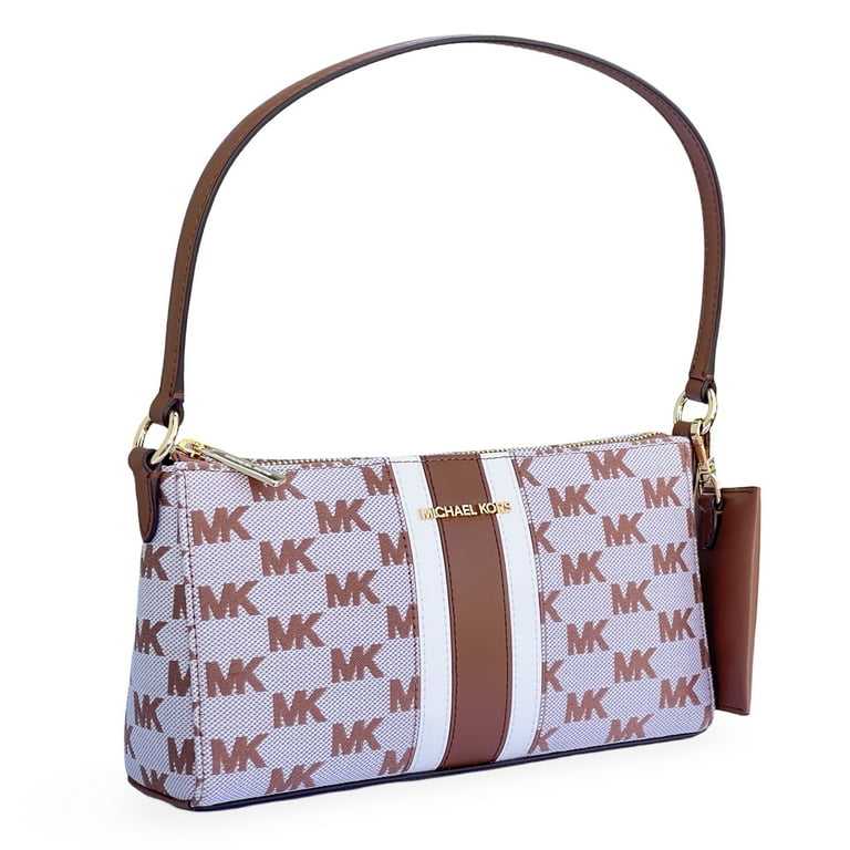 ※出品8月末まで MICHAEL KORS バケットバッグ ブラウン ホワイト Michael Kors Women's Vincent Medium Logo Jacquard Pochette with