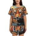 thumbnail image 1 of Xecao Colorful Plant Tiger Pattern Women's Short Sleeve Pajama Set Soft Sleepwear Lounge Set with Button Front Top and Drawstring Shorts with Pockets-X-Large, 1 of 6