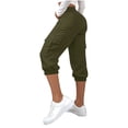 thumbnail image 5 of Zulora Women's Elastic Waist Cargo Capri Pants with Button Detail and Multi Pockets Straight Leg Tapered Cuffed Hem Cropped Trousers for Casual Sport Daily Wear Four Season Versatile Street Style, 5 of 8