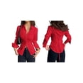 thumbnail image 3 of Women Button Up Shirt Long Sleeve Shirt V Neck Collared Blouse Aesthetic Work Tops Red L, 3 of 7