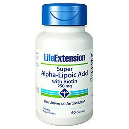Super Alpha lipoïque w / 250mg Life Extension 60 Biotin Caps