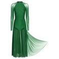 thumbnail image 5 of Doomiva Women Lyrical Contemporary Dancewear Rhinestones Mesh Long Sleeve Ballroom Prom Dance Dress Green XXL, 5 of 7