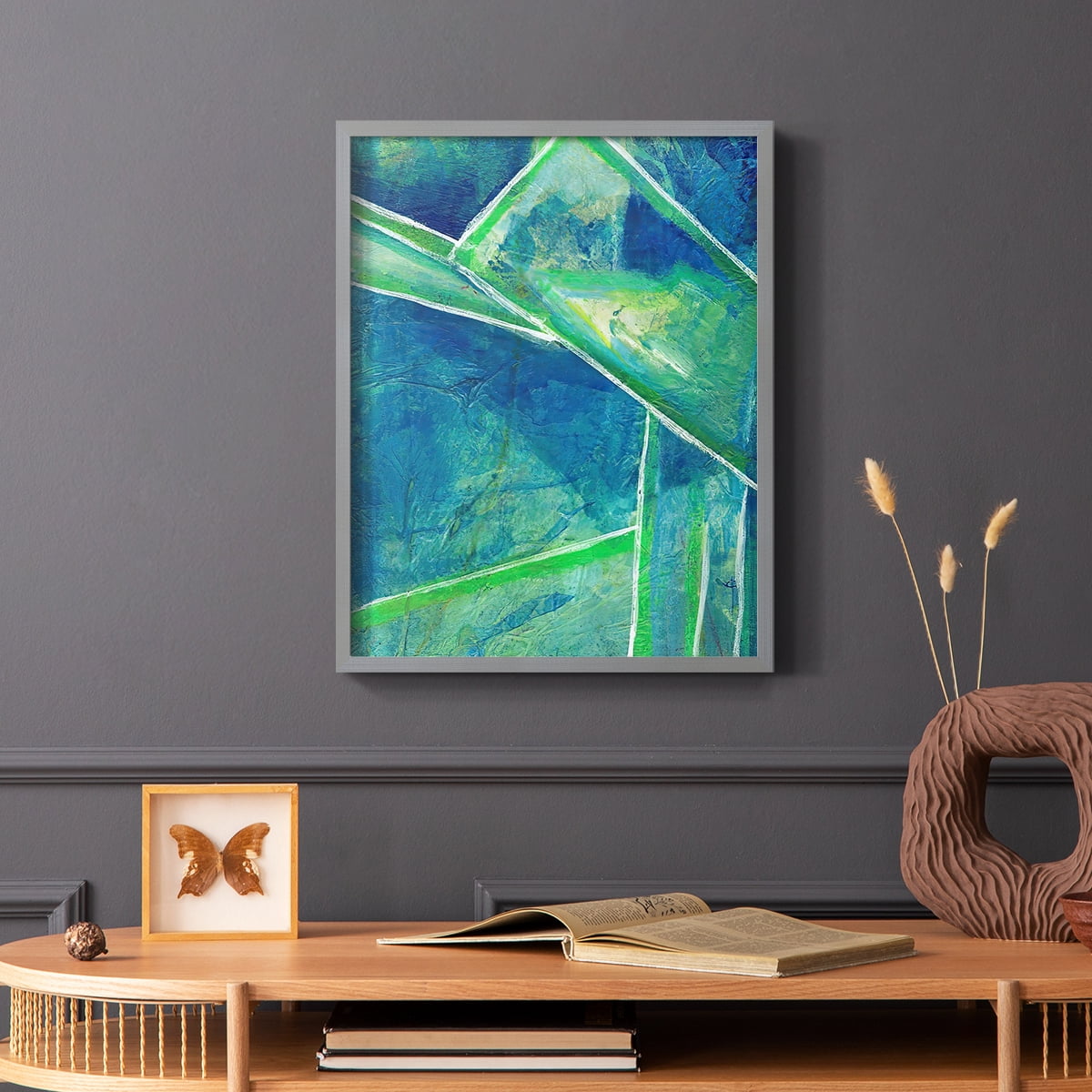 Geometric in Cool IV Framed Print in Gray Solid Wood Framed Print No Nail Hanging