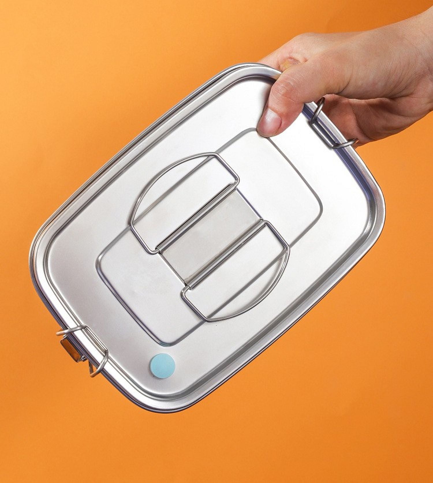 1Pc Stainless Steel Bento Box Metal Lunch Box Food Storage Containers Metal Lunch Container, Lockable Clips to Leak Proof, Reusable Dishwasher Safe Lunch Snack Boxes for Work, Picnic (1100ml)