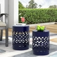 thumbnail image 2 of Navy Blue Outdoor Metal Side Table Set of 2 - Iron End Tables with Cutout Design for Patio, Garden & Living Room Five, 2 of 10