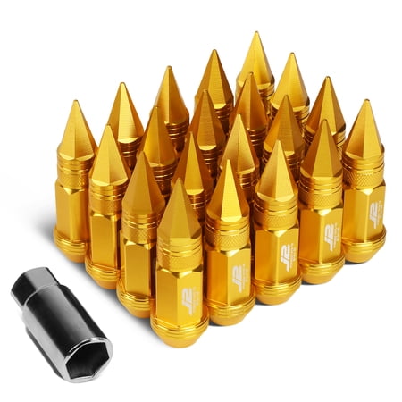 J2 Engineering LN-T7-022-15-GD J2 Engineering 7075 -T6 Forged Aluminum M12X1.5 20Pcs 80mm Height Spiky Cap Lug Nut Set w/Adapter Key (Gold)