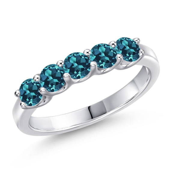 Gem Stone King 925 Sterling Silver London Blue Topaz Wedding-Bands Ring for Women | 1.10 Cttw | Round 3.5MM | Gemstone November Birthstone | Size 8