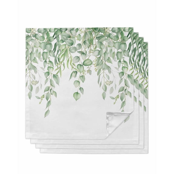 Eucalyptus Leaves Cloth Napkins Set of 4 Reusable Dinner Napkins, Green Summer Botanical Weeping Cocktail Napkin Washable Table Napkins for Wedding/Holiday Party/Baby Shower 20"x20"