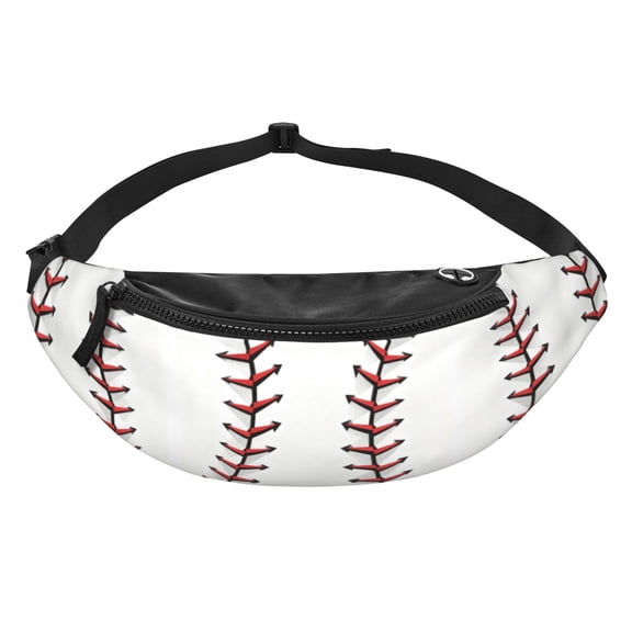 Women Men White Baseball Fanny Pack Sling Crossbody Bag for Outdoor Travel Sports Hiking