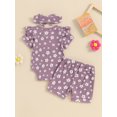 thumbnail image 5 of Musuos Baby Girls Casual Shorts Set, 3M 6M 12M 18M Flower Print Short Sleeve Crew Neck Romper with Shorts and Hairband Summer Outfit, 5 of 10