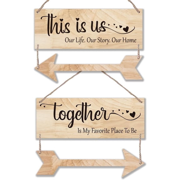 2 Sheet This is Us Wooden Signs Family Wall Decorative Plaque Our Life Decor Wall-mounted Removable Hanging Wood Signs Entryway Wall Art Decor for Home Door Living Room Decorations