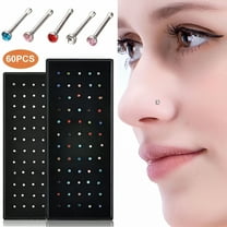 DESIGNICE 60 Pcs Nose Rings Piercing Attractive Rhinestone Comfortable to Wear Shiny Body Jewelry Hypoallergenic Stainless Steel Nose Studs Rings Jewelry Accessory