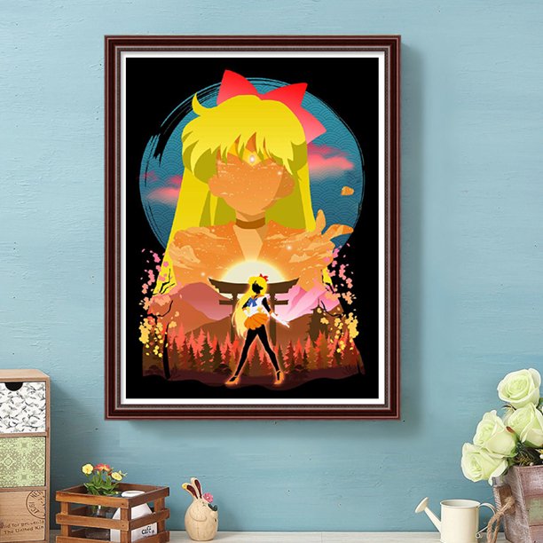Cuadros Decorativos Sailor Moon 5D DIY taladro redondo completo diamante pintura arte decoración del hogar (NH2874) Wdftyju embutido en tela