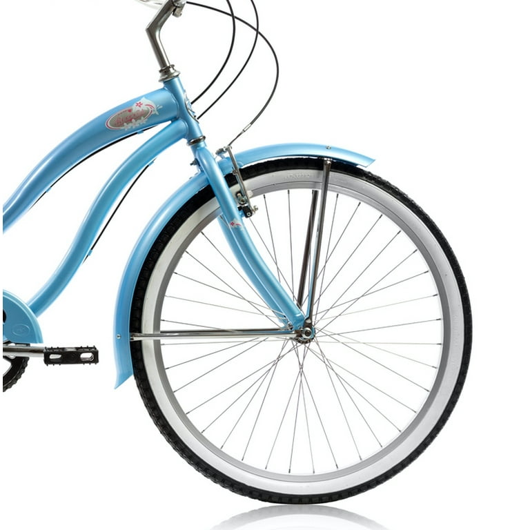 Wonder Wheels Beach Cruiser Shimano Tx 35 7 Speed Bicycle Bike V Brake Stainless Steel Spokes One Piece Crank Alloy Baby Blue Rims 36H Baby Blue