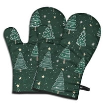 Cute Oven Mitts,Dark Green Christmas Tree Pattern Oven Mitt 2-Pack Set,Kitchen Gloves for Oven,Heat Resistant Oven Mitts 7.7"x12"