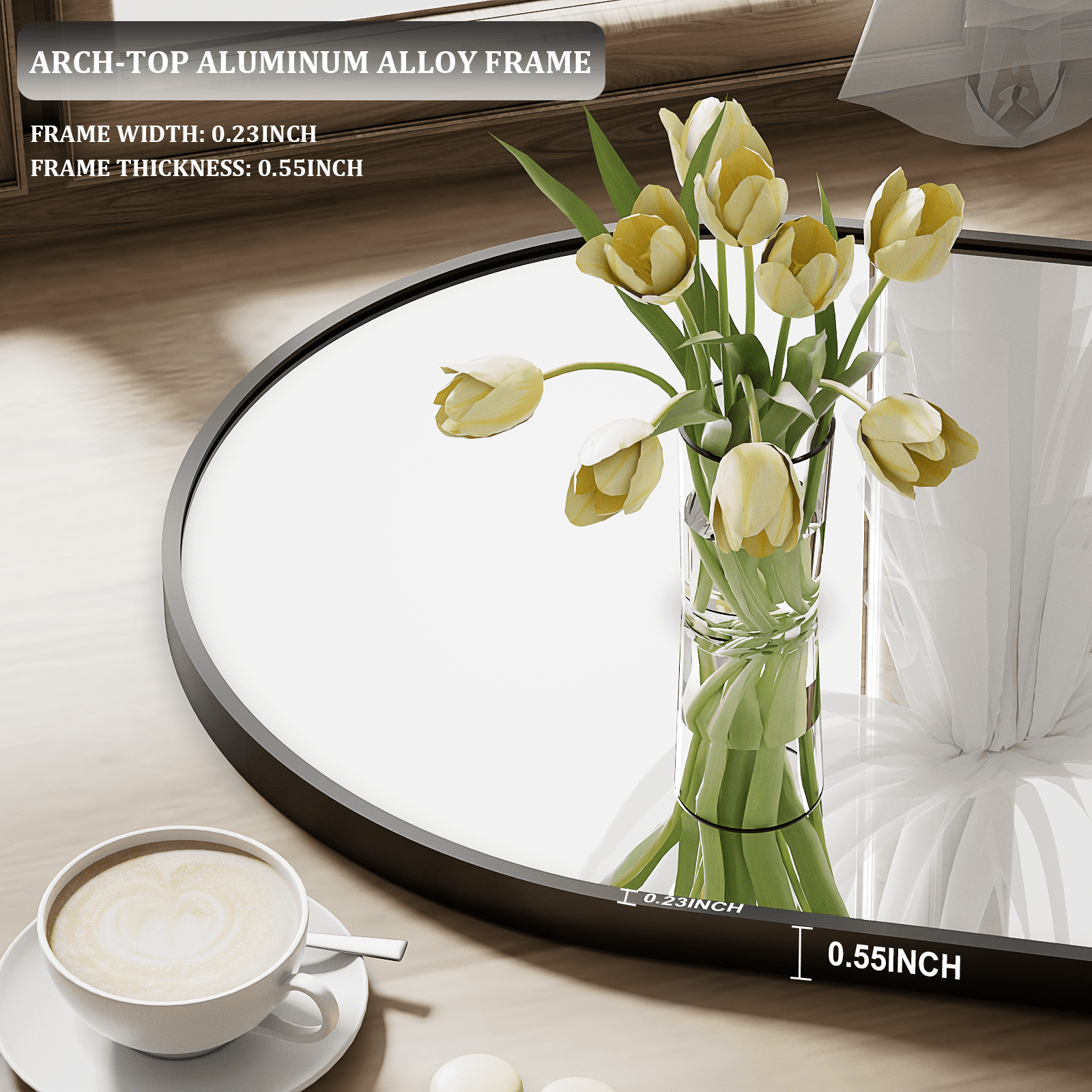 Mirrasia 21"x56" Arched Full Length Mirror, Modern Standing Mirror Floor Mirror, Black
