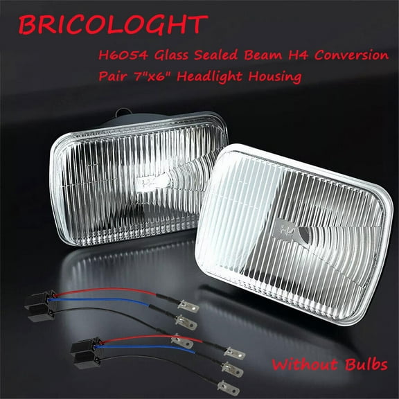 H6054 Glass Sealed Beam H4 Conversion 7"x6" Headlight Housing Light 7x6 NEW