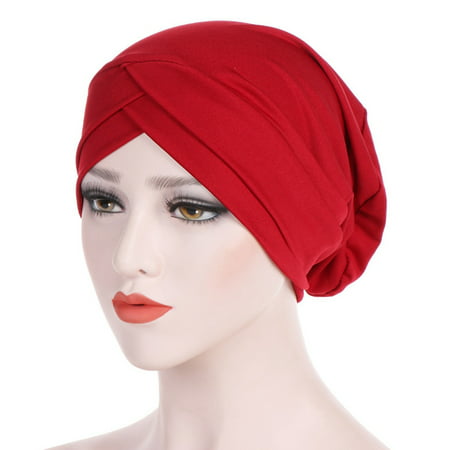 Fancyleo Women Muslim Frontal Cross Bonnet Hijab Turban Hat Chemo Cap Head Scarf Headwrap