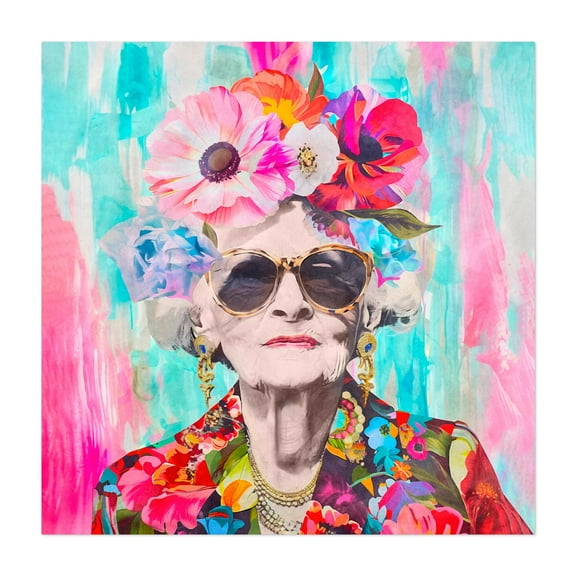 Ageless Glamour Unbound Lady Portrait - Painting Pop Art Floral Portrait Humor Fashion Watercolor Modern Art Unframed Wall Art Print 6 x 6 inches