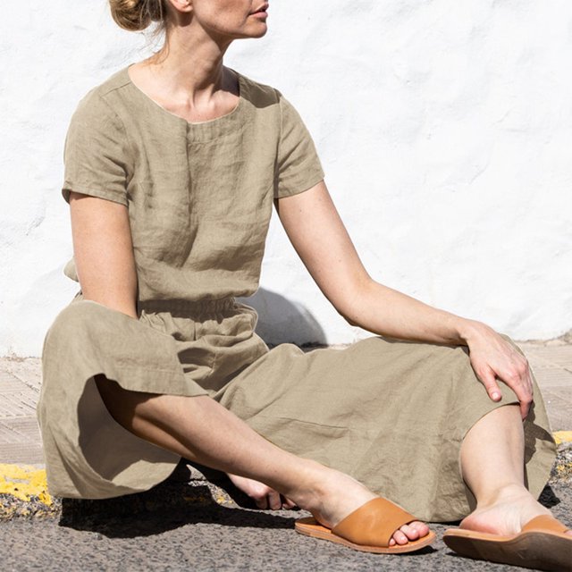 Mamelucos Sin Mangas Mamelucos sin mangas para mujer Monos de algodón de verano casuales Mujer en general (Caqui L) Kuymtek para Mujer Caqui T XL