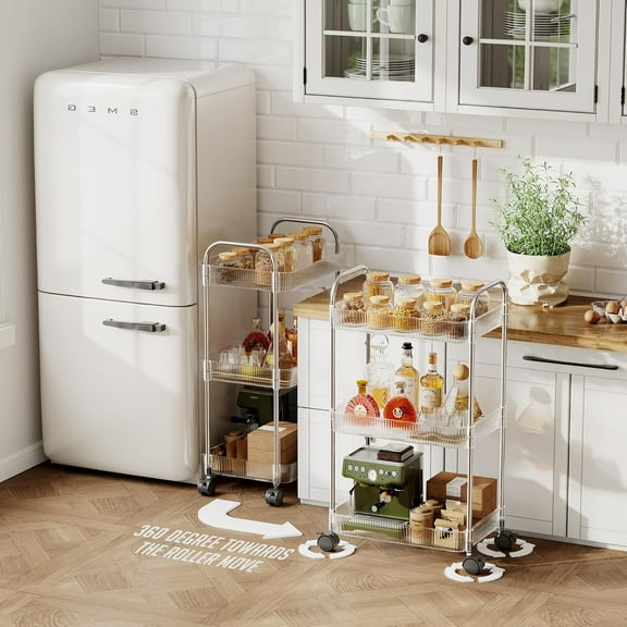 3 Tier Rolling Cart with Wheels, Acrylic Storage Organizer for Kitchen, Bathroom, Nursery, Laundry, Book & Snack