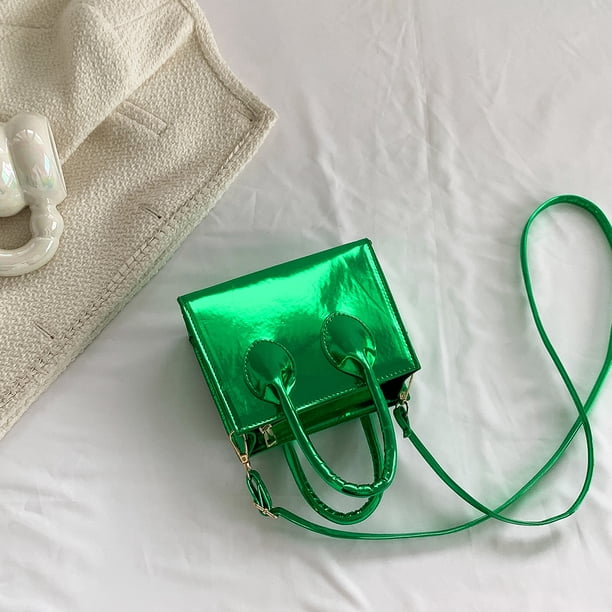 Bolso de mano para mujer, Bolso cuadrado pequeño de moda, Bolso de mano sólidos de cuero PU (verde)
