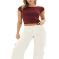 thumbnail image 1 of Backless Crop Tops for Women Summer Solid Color Short Sleeve Slim Fit T Shirt Basic Vest 2000s Clothes Clubwear, 1 of 6