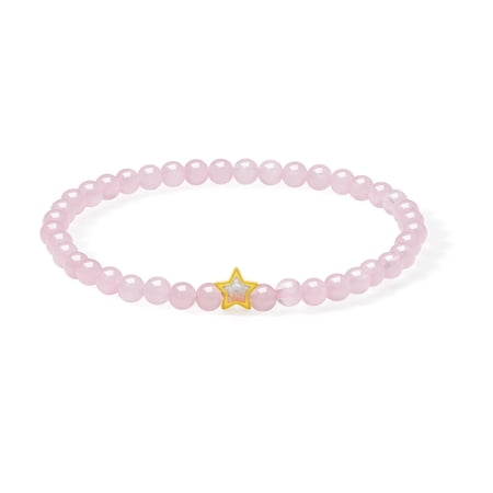 ZHOU LIU FU 24K Gold Rose Quartz Stretch Bracelet Gold Star Charm Pink Crystal Beaded Bracelets Jewelry for Women Wife Mom Lover Gifts Birthday Valentine Anniversary 7"