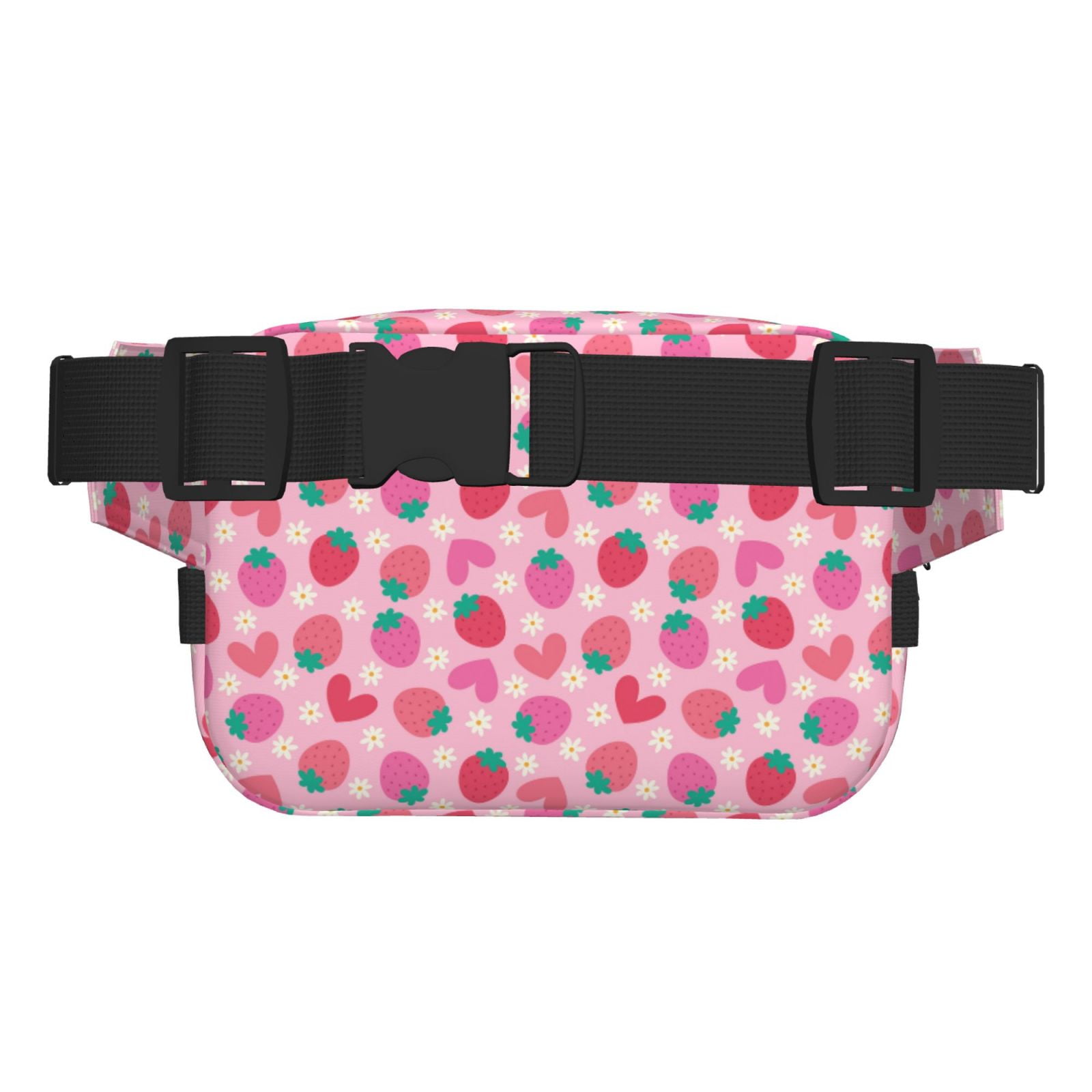Picia Haear Strawberry Print Square Double-Layer Waist Bag Mini Adjustable Waist Belt Bag Exercise Running Travel Hiking