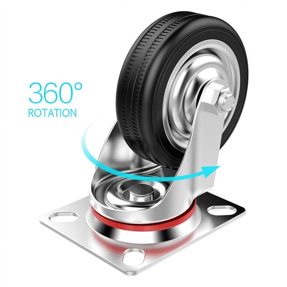 4 Pack 3" Rubber Swivel Casters, 360 Degree Top Plate Castors Wheels, 110lb Capacity per Caster | 2 with Brakes, 2 without