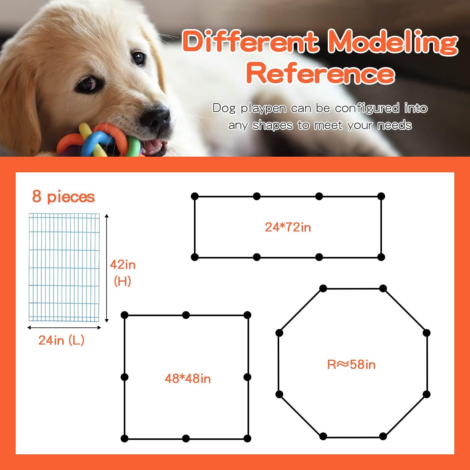 Dkelincs 42 inch Tall Dog Fence Outdoor Dog Playpens Portable Foldable Pet Crate Kennel-8 Panel, Blue