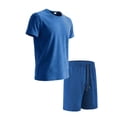 thumbnail image 5 of mihongmao Summer Mens Outfits Workout Men Solid-Color Casual Loose Sports Pocket Elastic-Waist Shorts Short Sleeve Round-Neck Blouses Top Set Blue M, 5 of 8