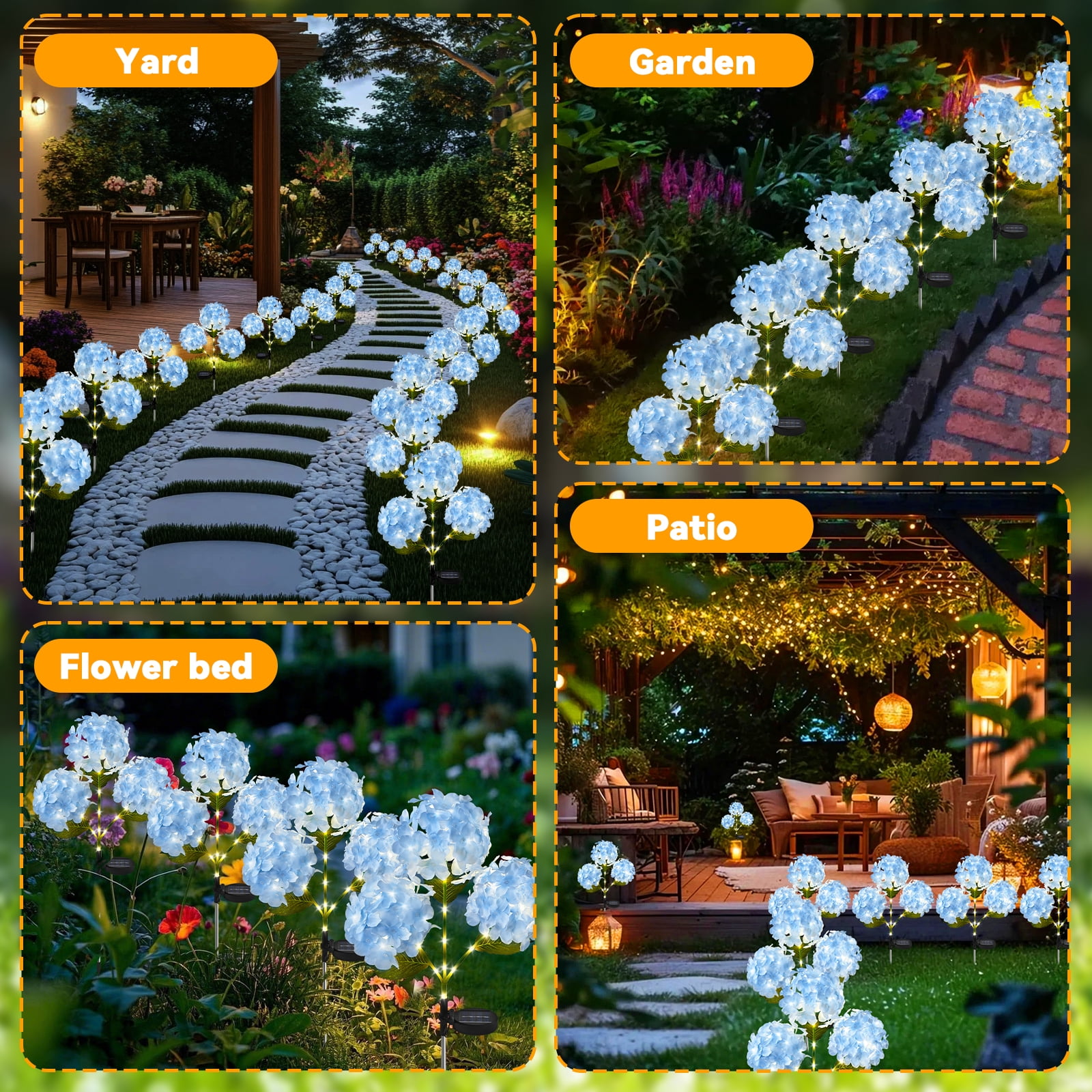 Lyacmy 4 Pack Blue Hydrangea Solar Garden Lights Outdoor, Waterproof Solar Lights for Yard Pathway Patio Outdoor Decor
