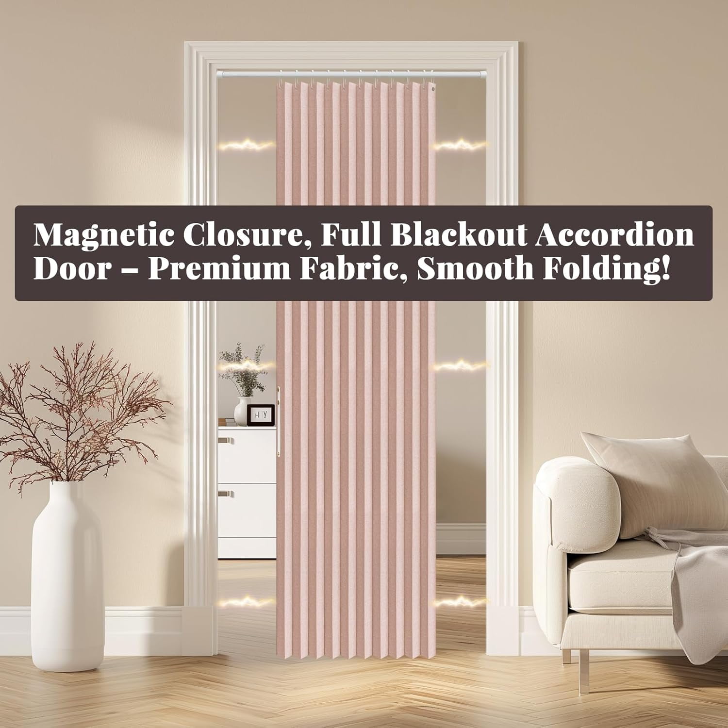 100% Blackout Magnetic Door Curtain Accordion Doors Interior Closet Door Curtain Invisible Applicable Bedroom Room Living Room Doorway (Black 42" W x 78" L) 1 Panel