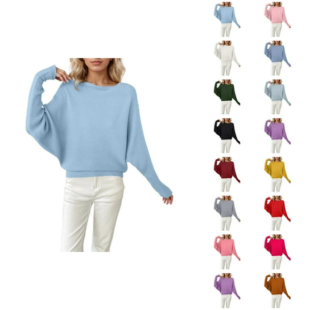 Chandails Surdimensionnés pour Femmes 2026 Mode Automne Hiver Manches Chauve-Souris Col Rond Tricot