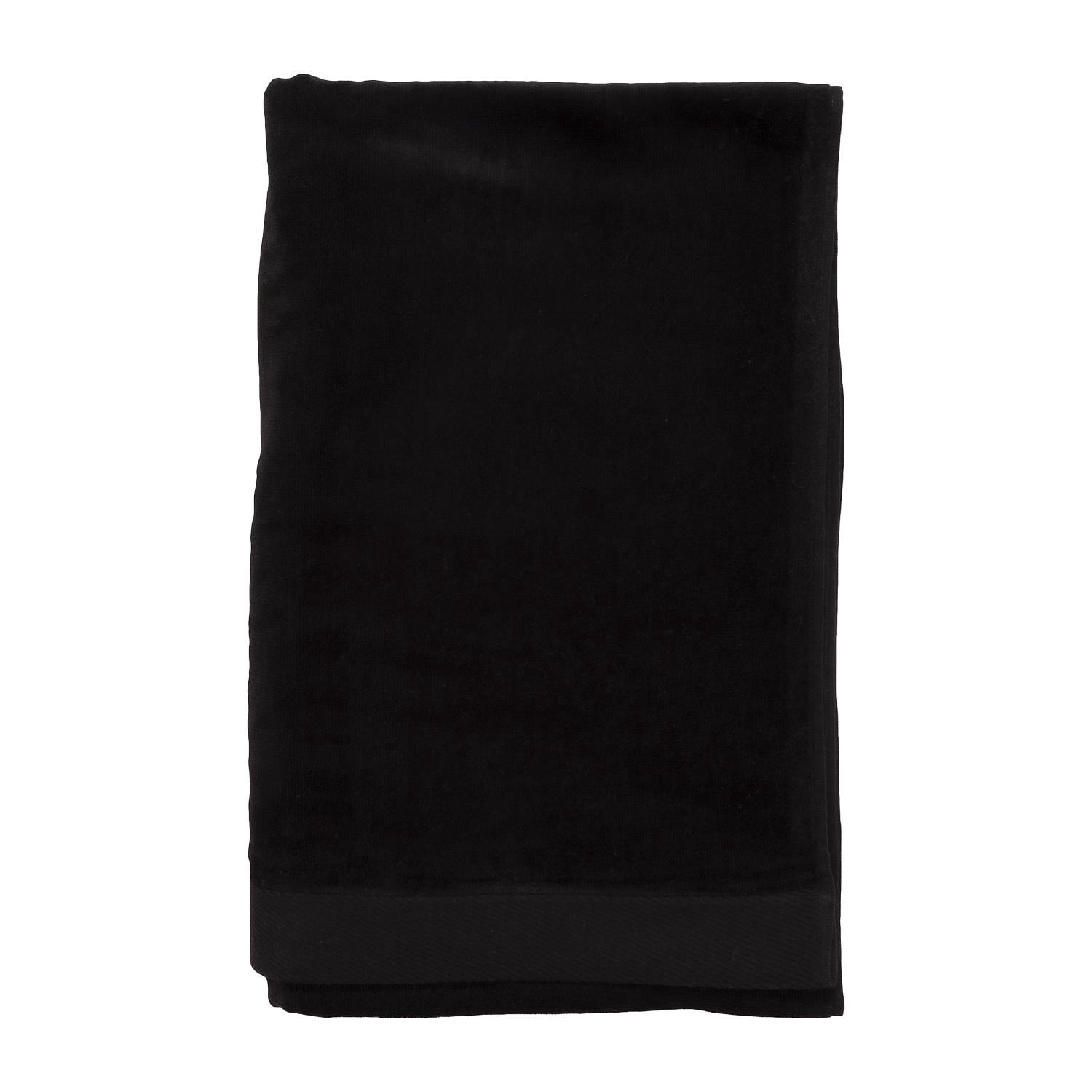 ELEGANI Jumbo Size Terry Dobby Hem Velour Beach Towel - 36 inch x 72 inch - Black