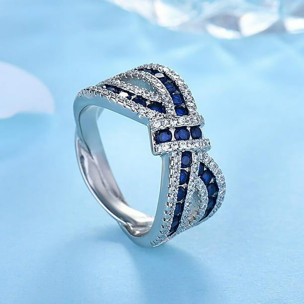 Xihbxyly Solo Productos Fabricados En Estados Unidos Anillo de Diamantes En Lazo para Mujer, Anillo Irregular En Incrustaciones, Anillo de Cinta, Tipo Geométrico, Regalo de Cumpleaños