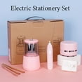 thumbnail image 2 of Electric Pencil Sharpener Automatic Eraser Desktop Vacuum Cleaner Stationery Set Pink, 2 of 8