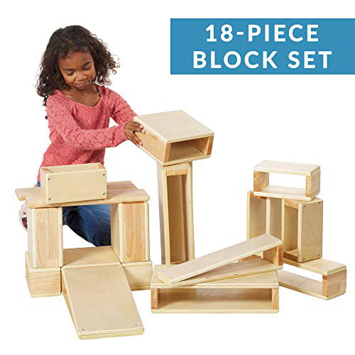 Wood Building Blocks for Kids 16 Pieces ECR4Kids Mini Hollow Block Set 