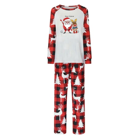 

Ozmmyan Matching Christmas Family Pajamas Sets Xmas Elk Reindeer Print Pjs Plaid Long Sleeve Tops and Pants Holiday Sleepwear