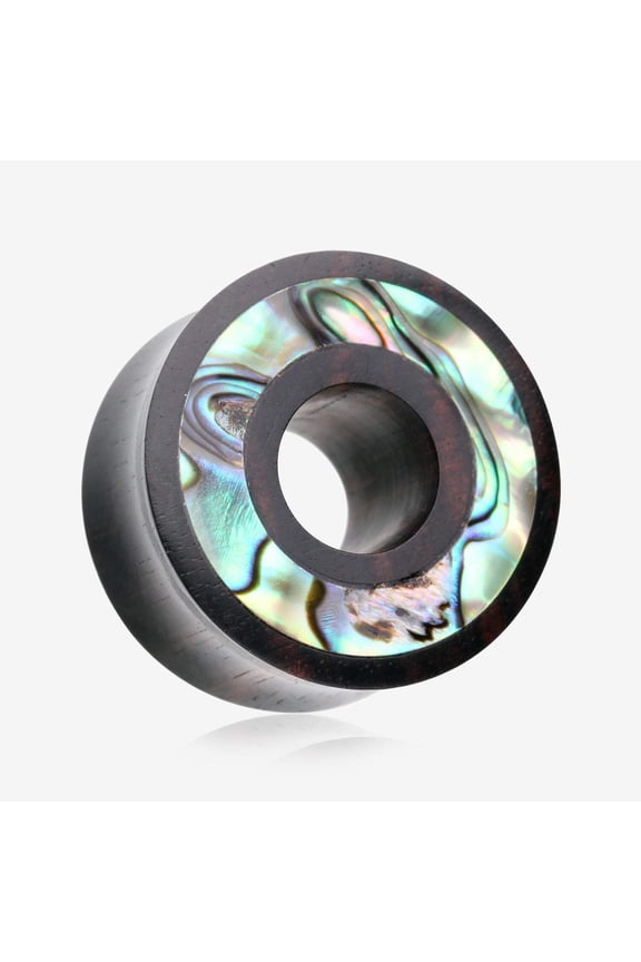 A Pair of Tiger Ebony Wood Abalone Inlay Double Flared Tunnel Plug