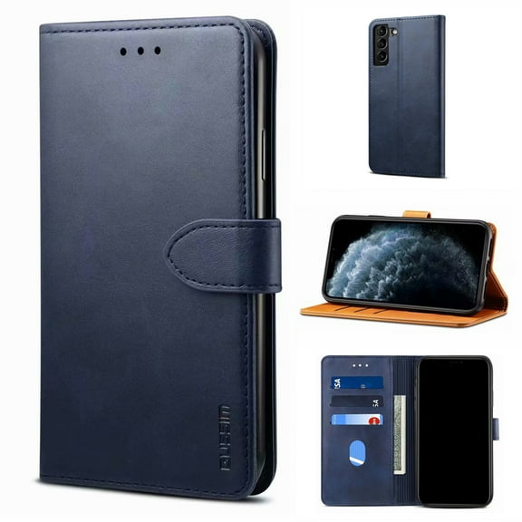Wallet Case for Samsung S21 FE 5G 6.4" 2021 Release, Allytech Card Holder Flip Cover Scratch-Free Magnetic Button Folding Book Style Stand Phone Case for Samsung Galaxy S21 FE 6.4", Blue