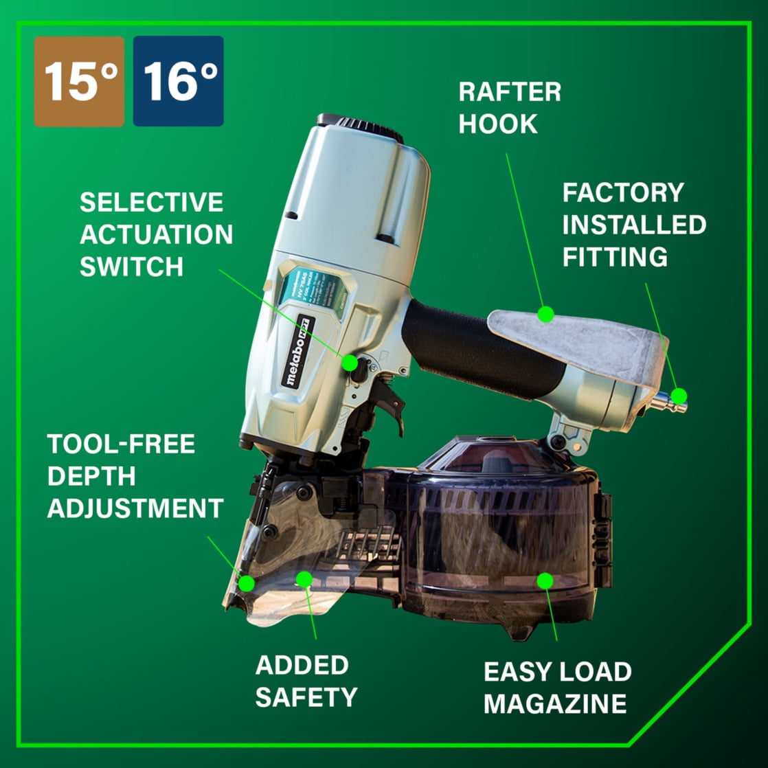 Metabo HPT Siding Framing Nailer, Pneumatic Coil, NV75A5