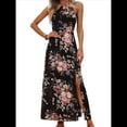 thumbnail image 3 of Vestido Bohemio de Verano Sin Mangas con Cuello Halter y Abertura Larga para Mujer Negro M, 3 of 10